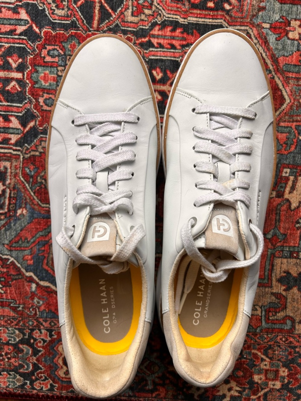 Cole Haan woman Grand Series Leather Sneakers with Tan Accents